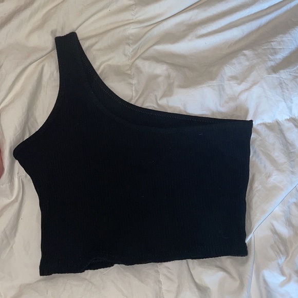One Shoulder Strappy Tees Basic Crop Tank  Sleeveless Crop Tops - Picture 5 of 5